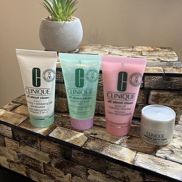 NEW CLINIQUE Travel Size Bundle - All About Clean (3) / Smart Night Moisturizer - Picture 2 of 6